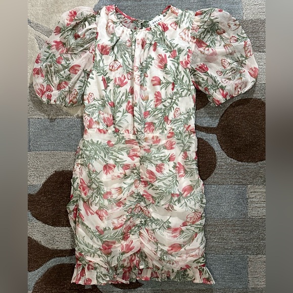 Hello Molly 1/2 Sleeve Textured Floral Chiffon Shirred Picnic Event Dress - Picture 3 of 11